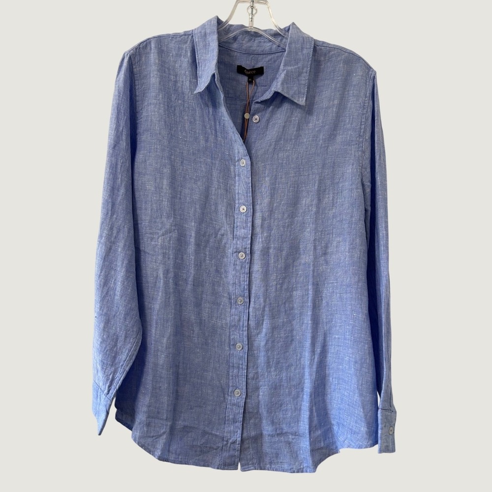 Quince 100% European Linen Long Sleeve Shirt Women XL French Blue Coastal
